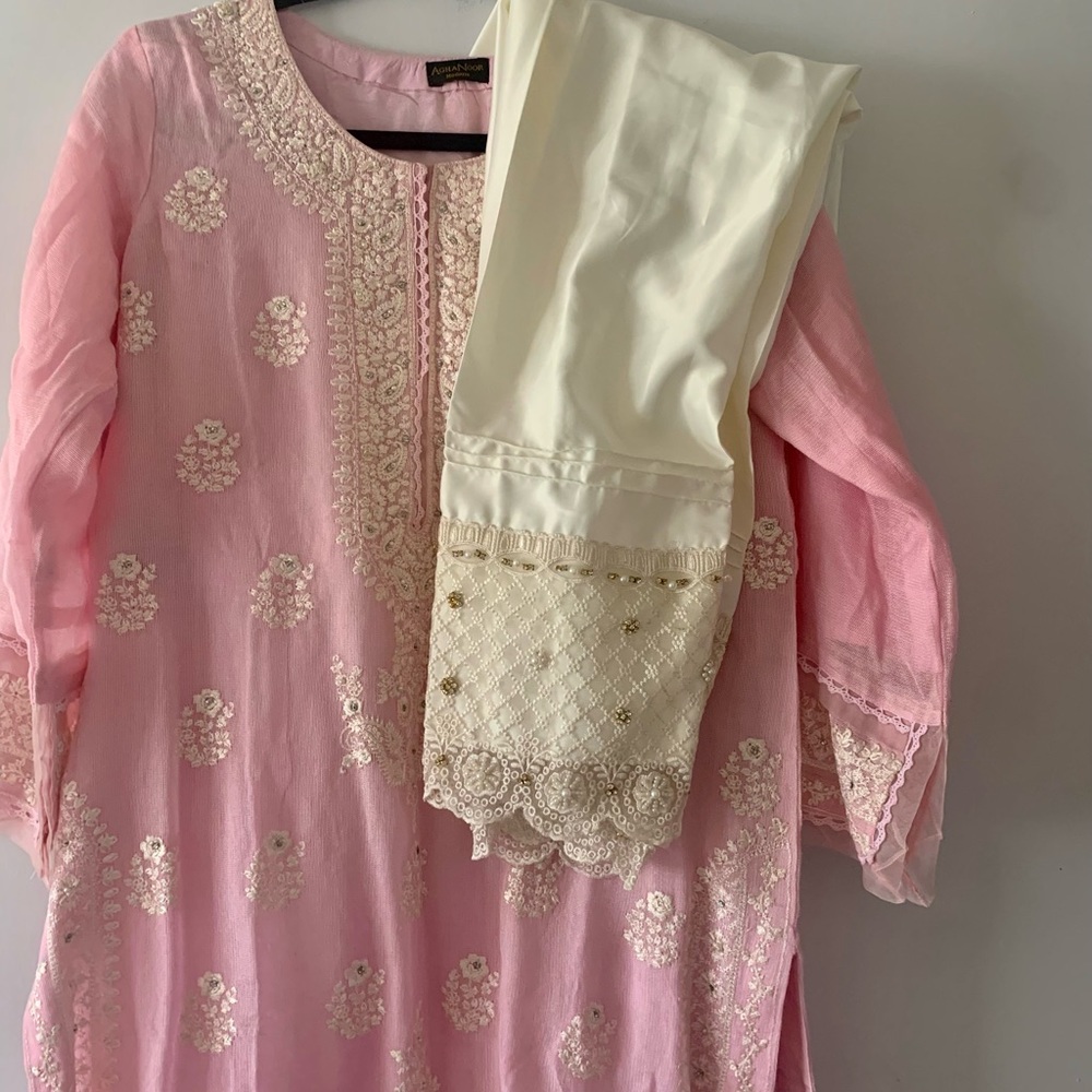 Agha noor brand new 2 piece salwar kameez suit baby pink medium cotton
